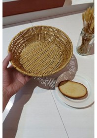 Resim Hasır Rattan Örgülü Ekmek Sepeti Dekoratif Çok Amaçlı Organizer Açık Kahverengi 