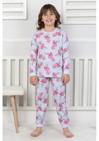 Resim Cute Flamingo Desenli Kız Çocuk Pijama Takımı Mavi 