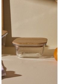 Resim Locky Bamboo 4'lü Kare Cam Saklama Kabı Seti Kahverengı Bambu 
