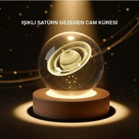Resim Bfs Dekoratif 3d Satürn Motifli Kristal Küre Işıklı Gece Lambası 