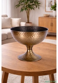Resim Yapay Çiçek Sitesi Metal Dekoratif Darbeli Vazo 22 Cm Bronz 