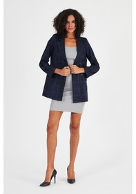Resim Alexandergardı Ekoseli Astarsız Cepli Kruvaze Blazer Ceket B24-00202 001 