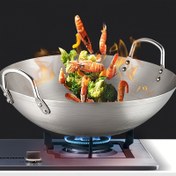 Resim 1 adet PMMJ Büyük Paslanmaz Çift El Wok - Kalınlaştırılmış Paslanmaz Kaplamasız Pişirme Tenceresi, Kolay Temizlenebilir Dayanıklı Restoran ve Ev Mutfak Tenceresi, Stir-Fryler, Sebzeler, Deniz Ürünleri için Profesyonel Şef ve Çiftlik Mutfak Pişirme, Tatil ve Meyve Temalı Tasarım, Stir Fry Tavası, Sebze Pişirme, Ergonomik Kolu, Yüksek Kaliteli Pişirme Tenceresi, Çok Yönlü Pişirme Tenceresi, Mutfak Tutkunları, Modern Pişirme Tenceresi, Sağlam Yapı, Mutfak Araçları, Mutfak Öğrencileri 