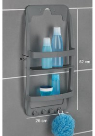 Resim Banyo Rafı Duvara Monte Plastik 3 Katlı Raf Organizer Askılıklı, Antrasit Renkli 