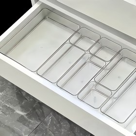 Resim 6 adet Çekmeceli Şeffaf Plastik Kozmetik Organizatörü - Hafif, Parlatılmış Yüzey, Stacking Depolama Kutuları Makyaj, Ofis Malzemeleri ve El Sanatları için, Masaüstü Organizatör | Modern Kozmetik Kutusu | Parlatılmış Yüzey 