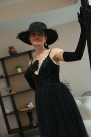 Resim Sed-da Exclusive® Siyah Saten Gelin Eldiveni 5 Numara 
