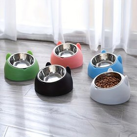 Resim Kedi Kasesi, Kaydırmaz Tabanlı 15 Derece Yükseltilmiş Paslanmaz Çelik Kedi Besleyici Kasesi, Boyun Koruma İçin 100ml Kedi Mama Su Besleyici Eğimli Evcil Hayvan Kasesi 