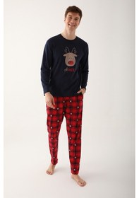 Resim Arnetta Deer Tiny Lacivert Erkek Uzun Kol Pijama Takım Lacivert 