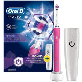 Resim Oral-B Pro 750 3d White Pembe Şarj Edilebilir Diş Fırçası + Seyahat Kabı 