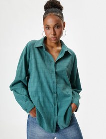 Resim Oversize Gömlek Uzun Kollu Dokulu Klasik Yaka Düğmeli 