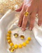 Resim Doğaltaş Gümüş Sitrin Taşlı Kolye Küpe Yüzük Set 
