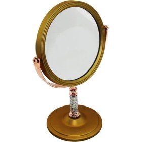 Resim Taş Saplı Yuvarlak 7 Inç= Çap:17.5cm Makyaj Aynası Çift Taraflı Bronz - Gümüş Pls.çerçeve Sabit Aya 