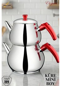 Resim Küre Mini Boy Bakalit Kulplu Çaydanlık Takımı-elma Şekeri Kırmızı 