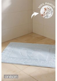Resim Mavi Greek Ayak Havlusu - 50x70 Cm, 245 Gr, %100 Pamuk, Spa Ve Otel Banyo Paspası, Günlük Kullanıma Uygun Mavi 