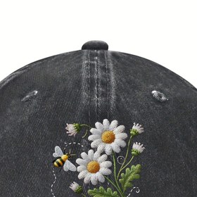 Resim 100% Pamuk Daisy & Bee Beyzbol Şapkası - Erkekler ve Kadınlar için Ayarlanabilir Hafif Kavisli Siperlikli Baba Şapka, Unisex Dış Mekan Şapkası, Günlük ve Vatansever Etkinlikler 