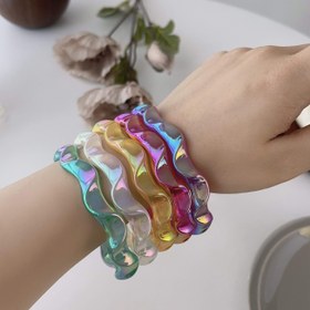 Resim Kadınlara Özel El Yapımı Iridescant Candy Rengi Aksesuar - Plating Yok, Basit Stil Dalgı Tasarım Reşin Bilezik - Tüm Mevsim Giyim, 1 Adet Paket 