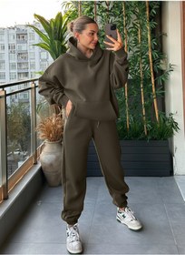 Resim CMZ COLLECTİON Kadın 3 İplik Premium Eşofman Takımı Oversize Kapüşonlu - Kışlık Rahat Kalıp 