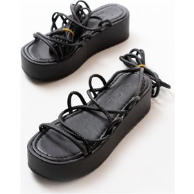 Resim 861-1021 Siyah Dolgu Kadın Sandalet Altın - Taba 