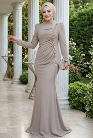 Resim N.S NEVA STYLE Boncuk Detaylı Vizon Tesettür Abiye Elbise 49651V 