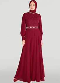 Resim TRENDTESETTÜR Kadın Bordo (A.BORDO) Taşlı Pul Payetli Abiye Elbise 5948 