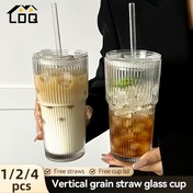 Resim 1/2/4 adet LDQ Çizgili Cam Bardaklar ile Pipetler ve Kapaklar - 20.29Oz/600Ml Yeniden Kullanılabilir İçecek Bardakları Kahve, Çay, Viski, Süt, Buzlu Amerikan ve Latte için - Dayanıklı Makine Yıkamalı Bardaklar Kabartmalı Tasarım, Kahve Bardağı, İçecek Servisi, Klasik Cam Eşyalar, Kolay Temizlenebilir Cam 