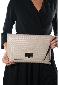 Resim Maorı Bej Örgü Kadın Clutch Çanta 