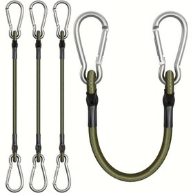 Resim 4 adet Dayanıklı 12 İnç Elastik Bungee Kordları Karabinaler ile - Kamp, Bagaj ve Kargo için Esnek Alüminyum Alaşımlı saç tokası, Yeşil ve Gümüş Renkler, Güvenli ve Kolay Bağlantı, Kamp Aksesuarı 