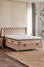 Resim Elegance Lüks Yatak Baza ve Başlık Seti 200x200 cm Çift Kişilik Paket Yaylı Yumuşak Yatak Baza Başlık Takımı 