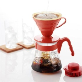 Resim UltraMint Kırmızı V60 02 Kahve Demleme Seti, Pratik ve Şık Kahve Demleme Aparatı 