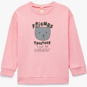 Resim Koton Pamuklu Uzun Kollu Bisiklet Yaka Baskılı Sweatshirt Pembe 6wmg10099ak Gül 