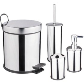Resim Standart 4"lü Banyo Seti Çöp Kovası Wc Fırçalık Sabunluk Diş Fırçalık Krom - Krom 