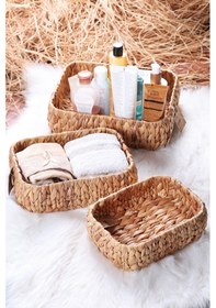 Resim Dekorasyaa 3'lü Hasır Çok Amaçlı Dikdörtgen Ekmek Sepeti - Organizer Hasır 