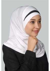 Resim Altobeh Pratik Eşarp Hazır Türban Özel Hilal Detaylı Hijab Beyaz - Siyah 