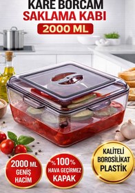 Resim CocoVia Hava Geçirmez Kapaklı Kare Borcam Saklama Kabı - Kamp/Piknik Malzemesi/Buzdolabı Saklama 1 ADET 