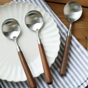 Resim 3 adet EVA Taklit Ahşap Saplı Paslanmaz Çelik Çorba Kaşığı, Mat Bitiş, Retro Japon Tasarımı, Ahşatsız, Ev ve Batı Tarzı Yemek için İdeal 