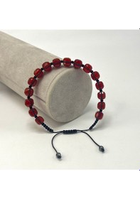 Resim Sertifikalı Kırmızı Akik Küp Kesim Makrome Doğal Taş Bileklik 6mm Kırmızı 