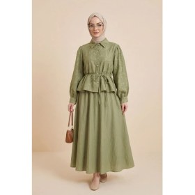 Resim Moda Morfo Taşlı Düğmeli Beli Bağlamalı Etekli Jakar Takım -Çağla Y. 