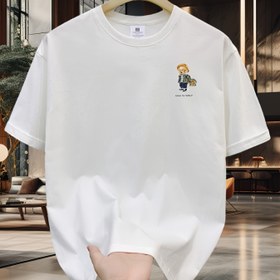 Resim SKY·R Marka Karikatür Baskılı Rahat Yaz Crew Neck Kısa Kollu Düşük Omuzlu Bol Kesim Pamuk T-Shirt 