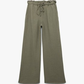 Resim Koton Dökümlü Keten Karışımlı Bol Paça Müslin Pantolon Haki 5sak40089ew Haki 