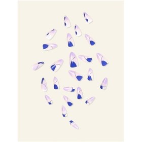 Resim Mor Lila Desenli Badem Takma Tırnak Seti 24 Adet 