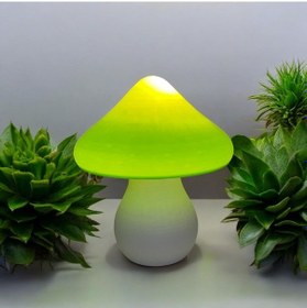 Resim Led Mantar Gece Lambası Pilli, Renkli Ve Dekoratif Işık Yeşil 