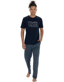 Resim U.s. Polo Assn. 18903 Erkek Bisiklet Yaka Kısa Kol 3'lü Şortlu-uzun Pijama Takım Lacıvert 