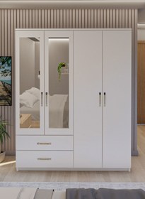 Resim Metalia Gm 076 Diva 4 Kapılı 2 Çekmeceli Beyaz Aynalı Gardrop 