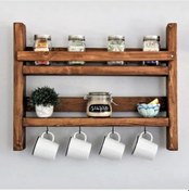 Resim DEKORATİF AHŞAP MUTFAK RAFI BAHARATLIK VE FİNCANLIK Kahverengi 