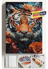 Resim Sayılarla Boyama Seti Numaralı Tuval Fırça Boya Dahil Kasnaklı Set 50x70 Cm - Kaplan 