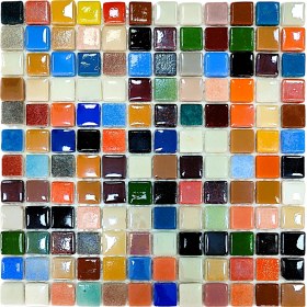 Resim MozaiKristaL Mutfak Tezgah Arası, Havuz, Banyo, Sauna, Spa, ve Yaşam Alanlarının Tüm Yüzeyleri İçin. 25X25MM Çok Renkli. 31,5X31,5CM. Fileli Cam Mozaik. ( 1 M2 Fiyatıdır ) 