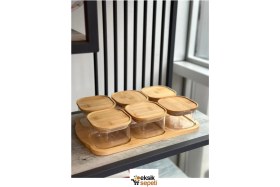 Resim Feyza Design 6'lı Bambu Kapaklı Cam Kahvaltılık Seti, Şık ve Kullanışlı Tasarım 