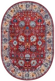 Resim Rovigo Dijital Baskı Yıkanabilir Kaymaz Taban Oval Salon Halısı Rvg7225-ht994, Kırmızı, 100 x 200 