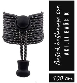 Resim SHELAX Akıllı Kilitli Elastik Ayakkabı Bağcığı / Elastic Shoelace White On Black Dots Round 
