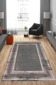 Resim Rovigo Dijital Baskı Yıkanabilir Kaymaz Taban Salon Halısı Ve Yolluk RVG0810-FNL19, Gri, 180 x 250 